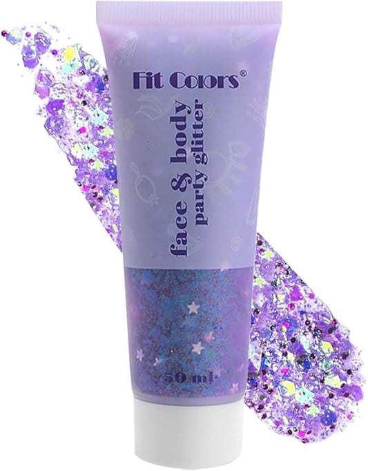 Purple Face Body Hair Glitter Gel for Women and Kids, Monochrome Holographic Mermaid Sequins Chunky Glitter Paint Makeup for Mardi Gras Halloween Festival Rave Outfits Accessories, 1.7oz, #12