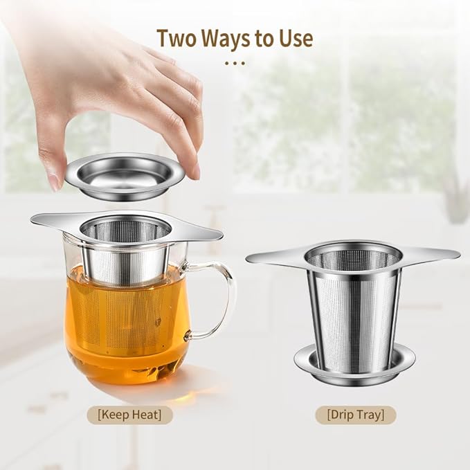 Tea Infuser for Loose Leaf Tea, 18/8 Stainless Steel Loose Leaf Tea Steeper with Drip Tray, Extra Fine Mesh Tea Strainer Diffuser 1Pack
