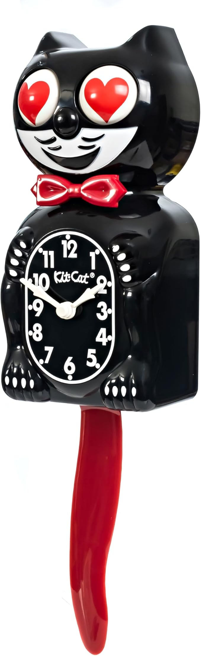 Kit Cat Klock Crimson Royale with Heart Eyes - Iconic Cat Clock with Moving Heart Eye and Tail, Battery Operated Wall Clock, Made in USA, Perfect for Home Decor, Mid Century Modern Clock