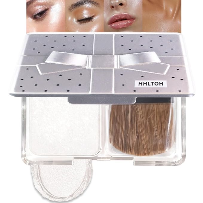 Pearl White Sparkle Glitter Shimmer Highlighter Makeup Palette for Women, White Buttery Creamy Powder Highlighter Eyeshadow Palette Vegan, Built-in Mirror & Brush 01 – Girls Christmas Gifts