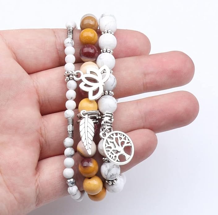 UEUC Tree of Life Yoga Healing Stone Bracelets,Multilayer Lotus Chakra Stone Reiki Bracelet Sets,Anxiety Crystal Natural Stone,for Women Stress Relief