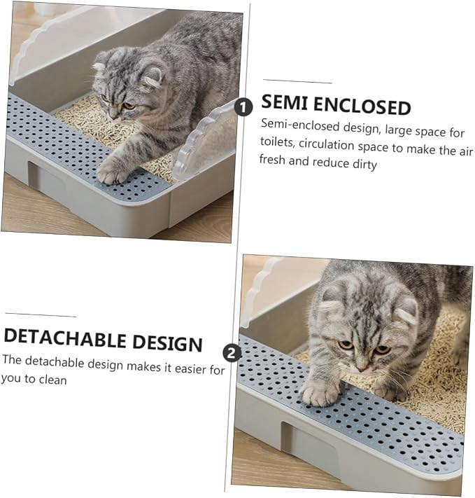 ERINGOGO Semi-Closed Cat Litter Box Potty with Detachable Anti-Splash Durable Pan Small Gray for Kitten Toilet and Cat Housebreaking