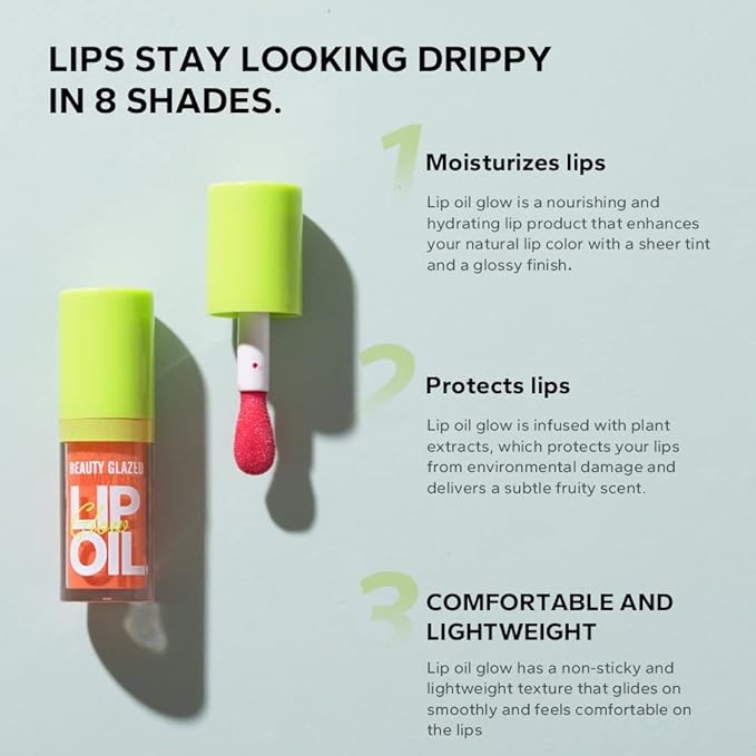 Beauty Glazed Big Brush Head Lip Oil, Ultra-Hydrating & Nourishing, Smooth Glossy Finish Lip Glow Oil, Shiny and Vegan Tinted Lip Gloss, Non-Sticky Formula (101# MEET)