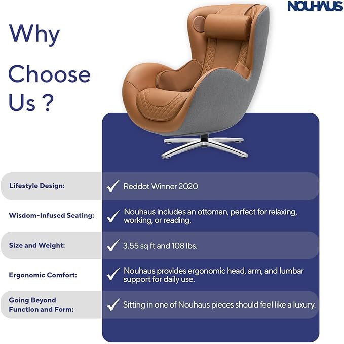 NOUHAUS Heated Classic Massage Chair Full Body and Spot Massaging Recliner with Ottoman, Bluetooth Speaker, in-Chair Charger. Portable Shiatsu Body Massager Chair (Caramel, Leather)