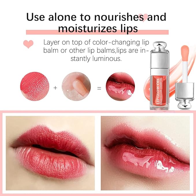 GECOMO 2PCS Hydrating Lip Glow Oil, Lip Oil Gloss Transparent Toot Tinted Nourishing Long Lasting Repairing Lightening Lip Lines (RASPBERRY) 0.2 OZ