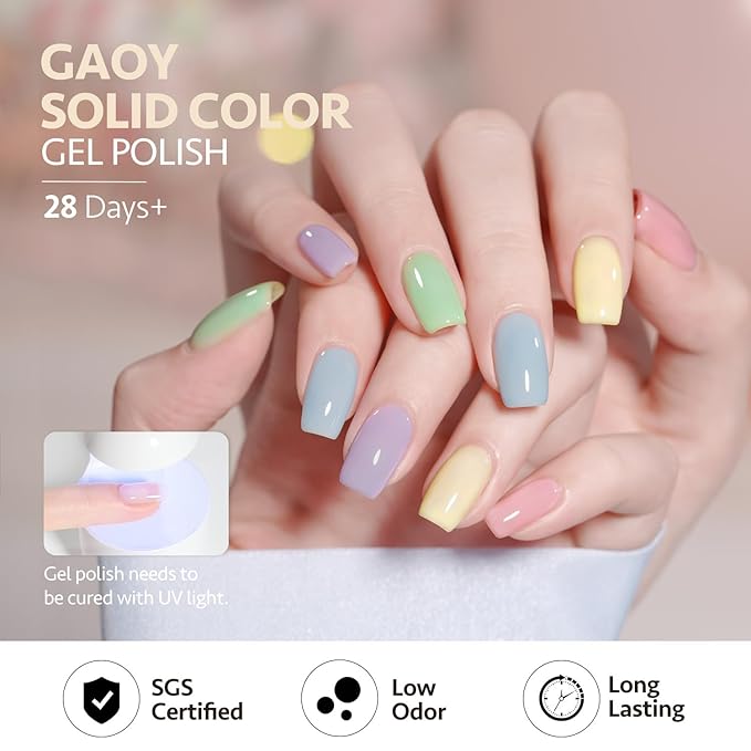 GAOY Pastel Pink Blue Gel Nail Polish Set, 6 Colors Green Yellow Nude Spring Soak Off UV Light Cure Gel Polish Kit for Salon and Nail Art DIY at Home
