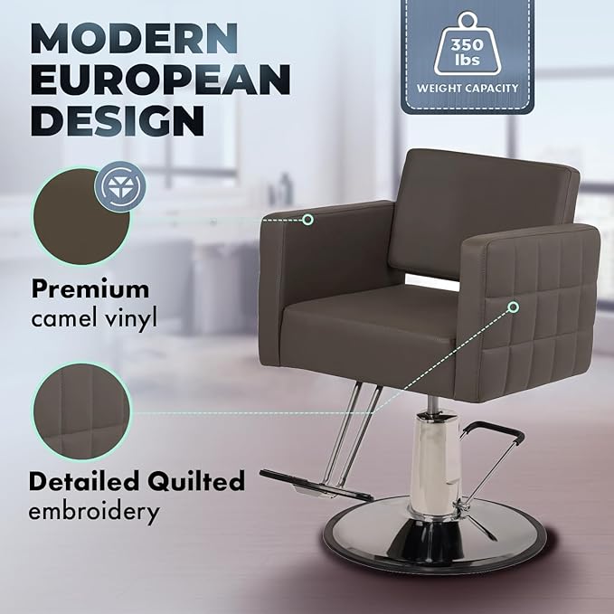 Buy-Rite Icon Salon Styling Chair - Gray Hydraulic Chair with Extra-Wide Seat, Quilted Vinyl Design, Steel Frame & 23" Round Base for Professional Stylists & Barbers, YLG-192-GRY