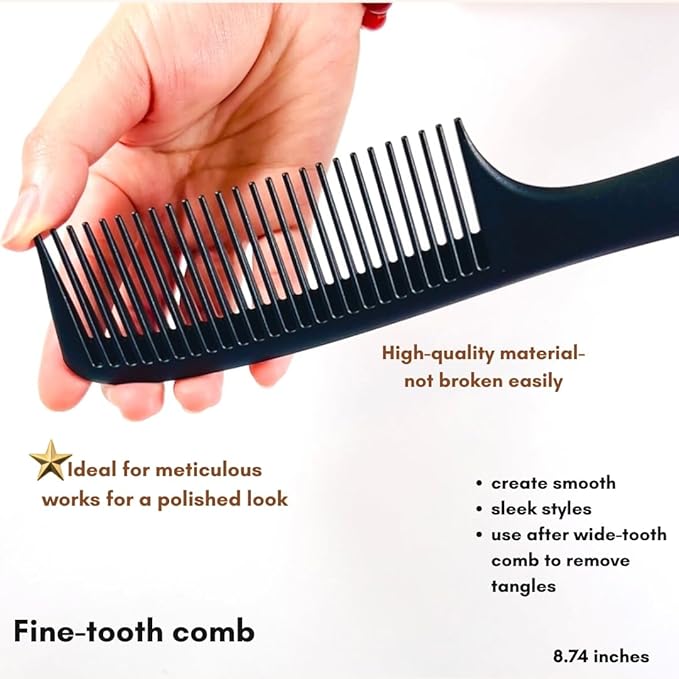 VIVEDGE| Curly Hair Carbon Comb Set | Carbon Fiber Detangler Wide Tooth Parting Combs anti static frizz-free with Premium Acccessories for Styling | Gift for loved ones (Black-Pink)