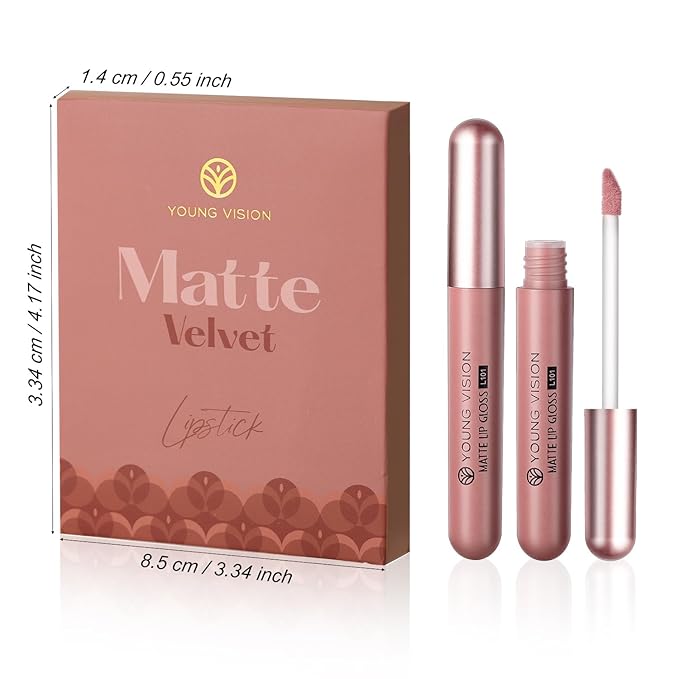 YOUNG VISION 6 Pc Matte Nude Liquid Lipstick Set - Long-Lasting & Pigmented Shades, Lip Gloss Bundle Gift Collection for Girls/Women