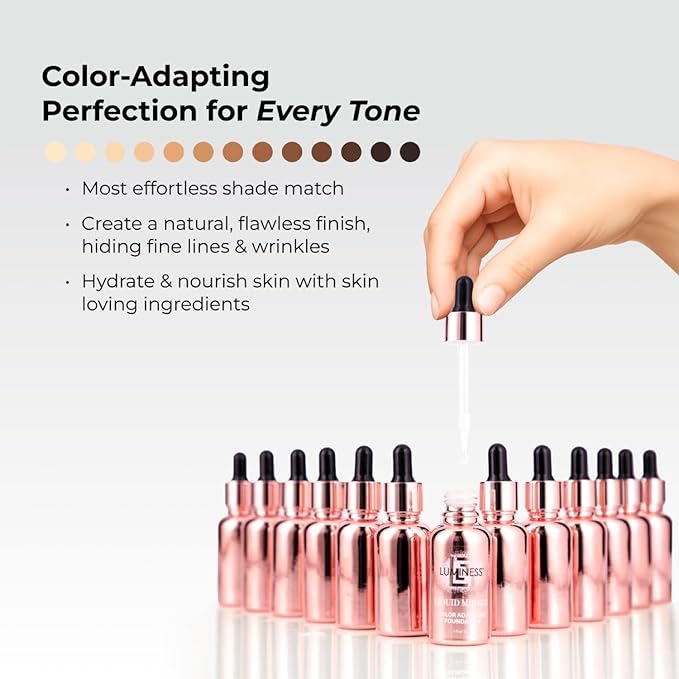 LUMINESS Liquid Mirage 3PC Kit - Color Changing Foundation with SPF 50 Primer & Makeup Brush, Hydrating & Lightweight Face Makeup, 4 in 1 Liquid Foundation, Concealer & Moisturizer (03 Deep)