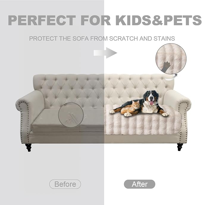 Dogs/Cats Bed Mats, Dog Pad Washable Removable Couch Cover with Anti-Slip Back, Plush Long Fur Mat, Perfect for Small, Medium and Large Dogs.(White-Bubble, 40"x50")