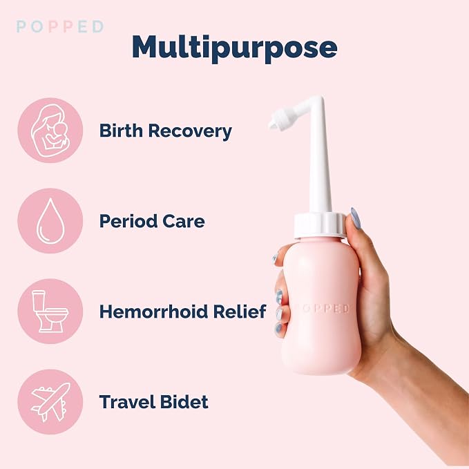 Popped Upside Down Peri Bottle for Postpartum Care, FSA HSA Eligible, 10 oz | Perineal Spray Bottle & Wash Bottle for Perineal Tears, Episiotomy & C-section Recovery, Angled Spout, Portable Bidet