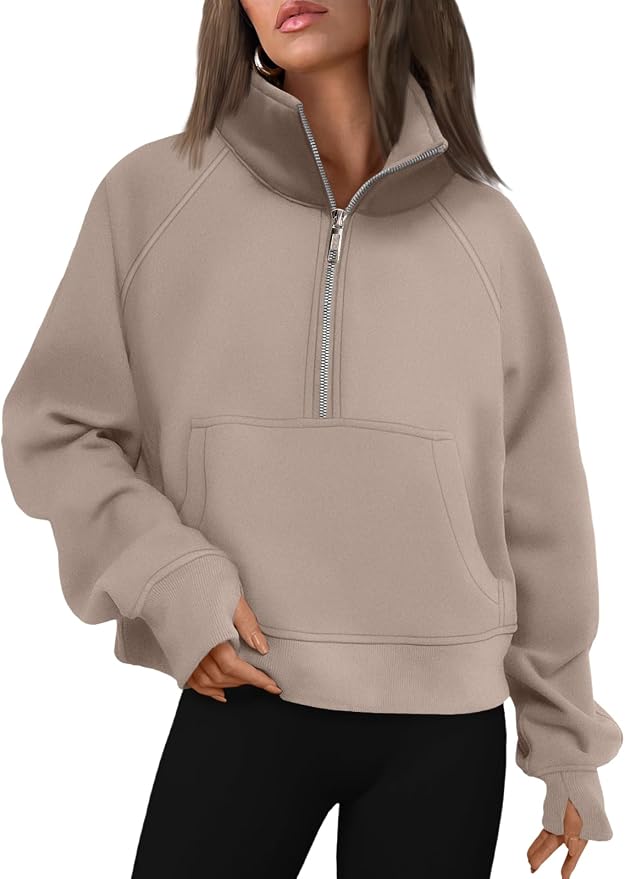 AUTOMET Womens Sweatshirts Half Zip Fleece Pullover Fall Outfits | Fall Fashion Clothes 2026,Cropped Sweatshirts,Cute Y2k Tops,Quarter Zipper Sweater,Winter Loungwear Outfits