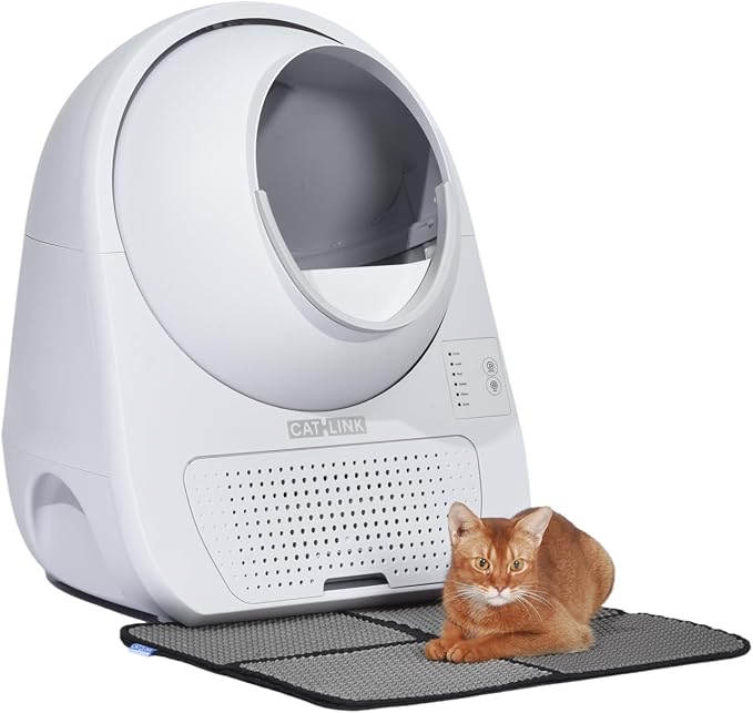 CATLINK Upgrade Automatic Cat Litter Box Self Cleaning with Mat | Double Odor Removal with odor purifier (optional) and carbon filter, Cat Litter Box for Multiple Cats from 3.5～22 lbs