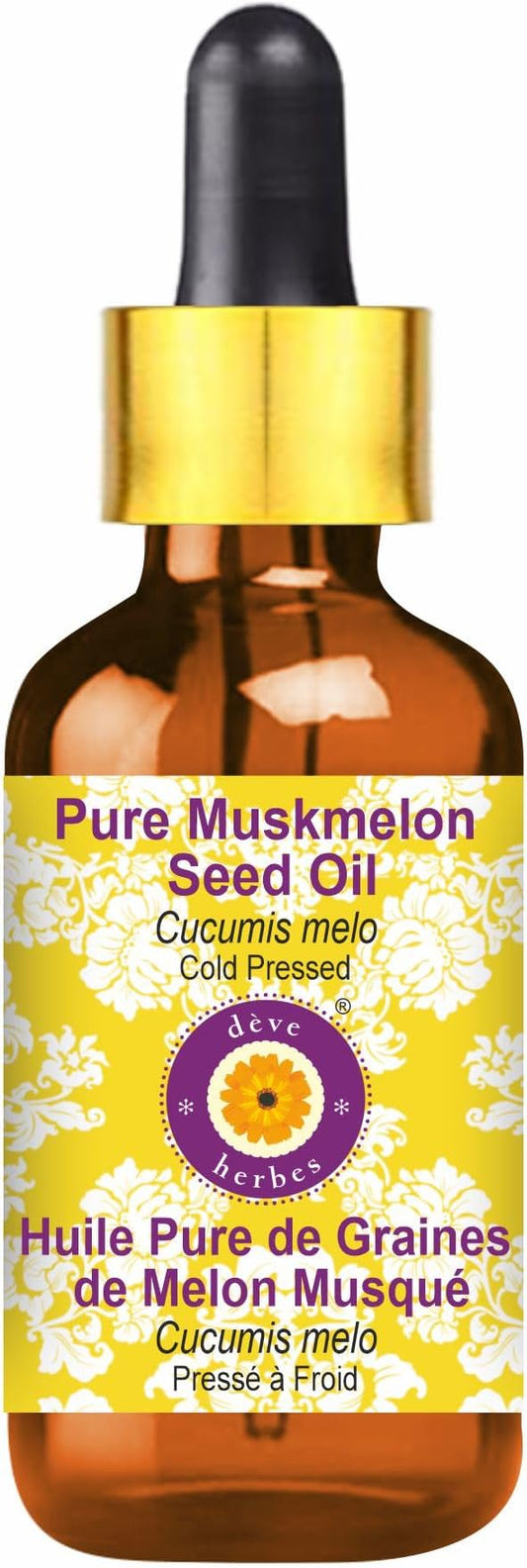dève herbes Pure Muskmelon Seed Oil (Cucumis melo) with Glass Dropper Cold Pressed 50ml (1.69 oz)