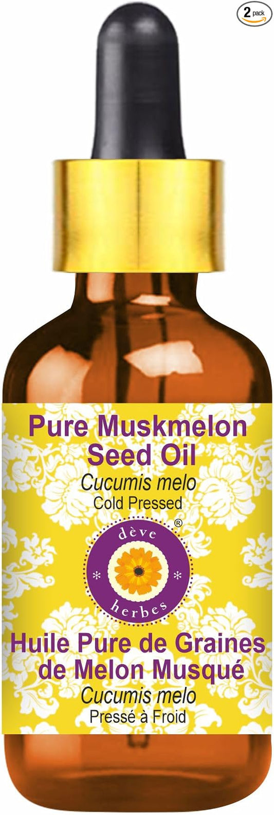 dève herbes Pure Muskmelon Seed Oil (Cucumis melo) with Glass Dropper Cold Pressed 10ml (0.33 oz)