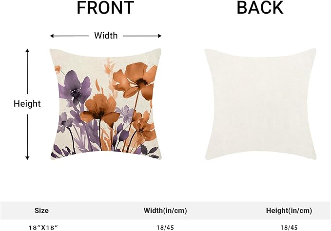 Floral Pillow Covers 18x18 Inches Set of 2 Fall Purple Orange Floral Throw Pillow Covers Outdoor Rustic Summer Flower Decoration Pillowcase Farmhouse Decorative Cushion Cover for Couch Sofa