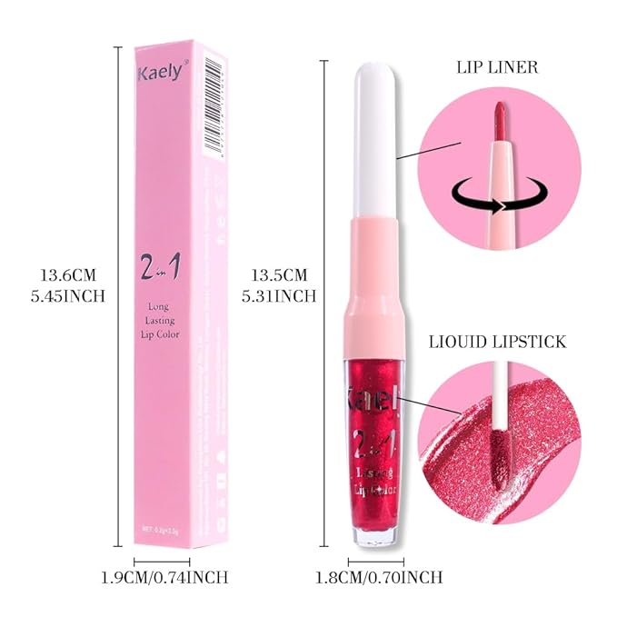 Kaely 2-in-1 Metallic Lipstick and Lip Liner, Shimmer Liquid Metallic Lipsticks for Women, Glitter Lip Gloss Stain Long Lasting Waterproof Smudge Proof (25 Bright Red, 1 Count (Pack of 1))