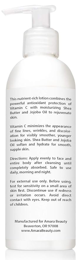 Amara Beauty Vitamin C Face & Body Lotion 15% - with Shea Butter & Jojoba Oil - 8 oz (Pack of 2)