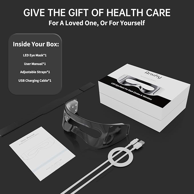 Red Light Therapy for Eyes, LED Eye Mask for Under Eye Bags, Puffiness & Dark Circles, Infrared Light, Women/Men Anti-Aging Rejuvenation Skincare in 3 Mins A Day, Auto-timing, Black