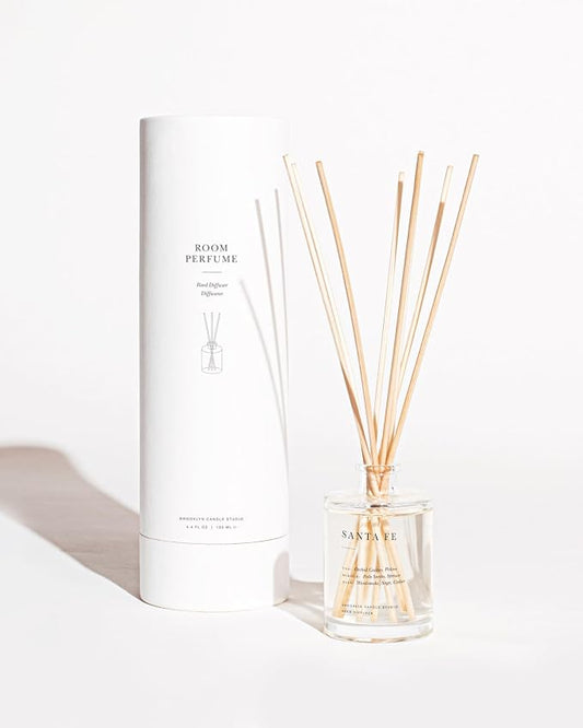 Brooklyn Candle Studio Reed Scent Diffuser - Santa Fe - Relaxing Oil Diffuser, Cactus, Wild Sage & Juniper Fragrance, 8 Rattan Diffuser Reeds, Clean Ingredients - 3.7oz