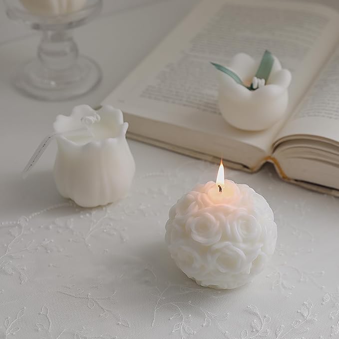 Lily of The Valley Shaped Scented Candle,80G Aesthetic Flower Shaped Soy Wax Aroma Decorative Candle for Table Photo Prop Birthday Gift,Prefect for Meditation Stress Relief Mood Boosting