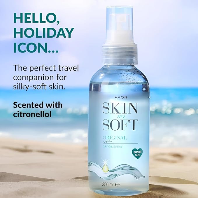 AVON SKIN SO SOFT Original Jojoba Dry Oil Spray 8.45 Fl oz – |Moisturizing Body Oil with Vitamin E | After Shower Body Oil, 250ML