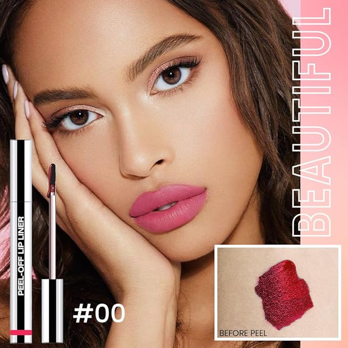 2Pcs Matte Lip Stain Peel Off Lip liner with Tweezer, Peel Off Lip Stain, Long Lasting Waterproof Lipstick Lip Gloss Tattoo, Transfer-proof for All Skin Types (0.24 fl oz-00#+06#)