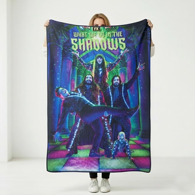 Silver Buffalo What We Do in the Shadows Disco Featuring Nadja, Guillermo de la Cruz, Nandor the Relentless, Laszlo Cravensworth, Colin Robinson 45" x 60" Fleece Throw, Soft and Cozy Blanket, 180 GSM