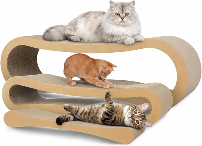 Simple Deluxe 3-in-1 Large Cardboard Cat Scratcher Lounger, 33.5" x 10.2" x 10.2" Infinity Shape Cat Scratching Board, Reversible Corrugated Scratch Pad for Multi-Cat Homes, 100% Recyclable, X-Large