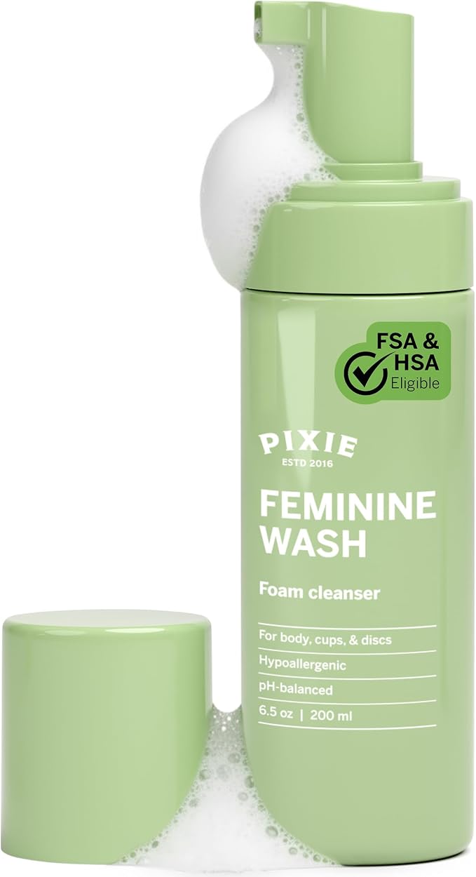Pixie Feminine Wash – Healthy Foaming Cleaner with Natural Ingredients – More Foam Wash in Bottle Than Any Other Brand – pH Balanced & Plant Based – for Your Menstrual Cups and Discs, 6.5 Fluid oz