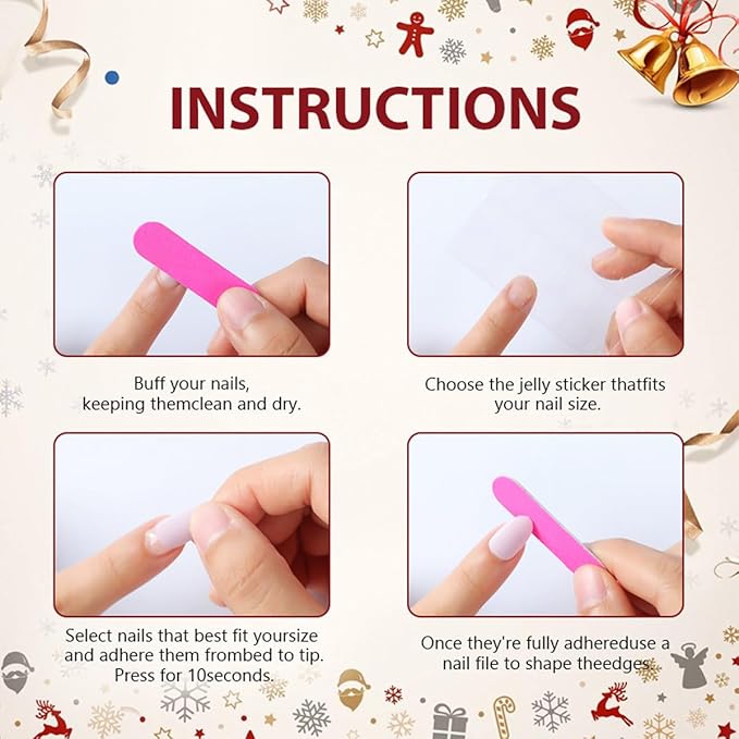 Christmas Press on Nails Glitter Fake Nails Red False Nail with Snowflakes Design Elk Glue on Nails Glossy Full Cover Xmas Artificial Acrylic Santa Claus Stick on Nail for Women Manicure 24Pcs