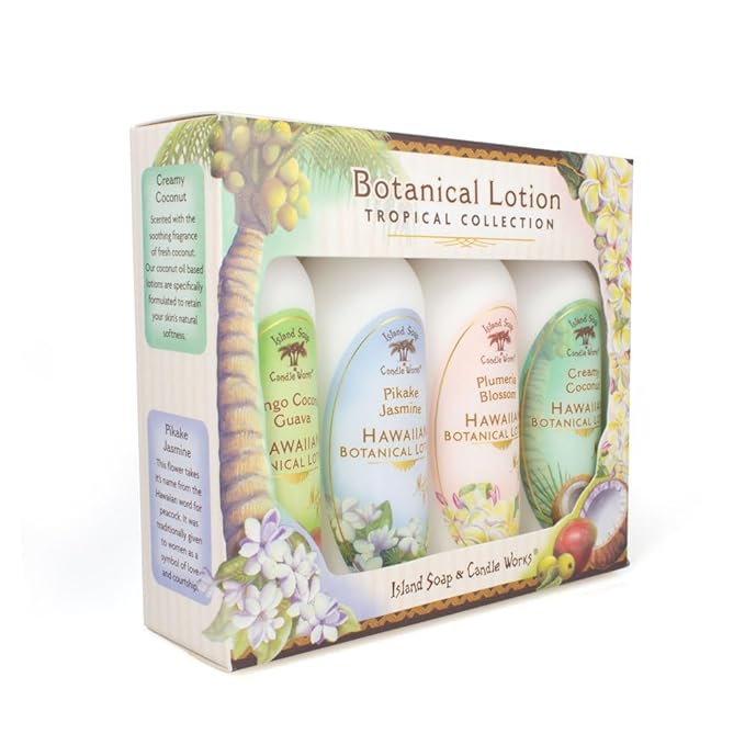 Island Soap and Candle Works Sampler Gift Set Scented Body Lotion for Men and Women - Paraben Free Body Moisturizer - Hydrating Hawaiian Skincare - Decorative Lotion Gift Box - 4 x 2 Ounce
