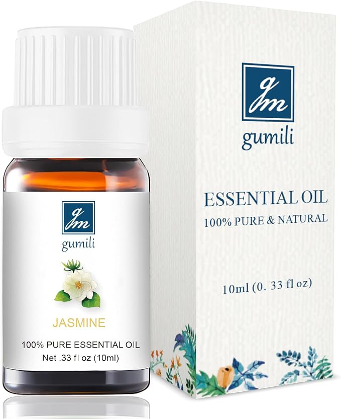 GM Gumili Jasmine Essential Oil - Pure Organic Jasmine Oil for Skin, Hair, Diffuser, Spray, Roll On, Body, Massage - Floral Scent, 10mL