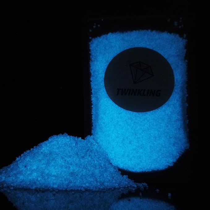TWINKLING Glow in The Dark Crushed Glass, Broken Glass Glitter, Glow in The Dark Stones Gems Chips for DIY Resin Art Epoxy Crafts, Nail Art, Jewelry Making, Geode Painting, 0.85mm(100g) (Sky Blue)