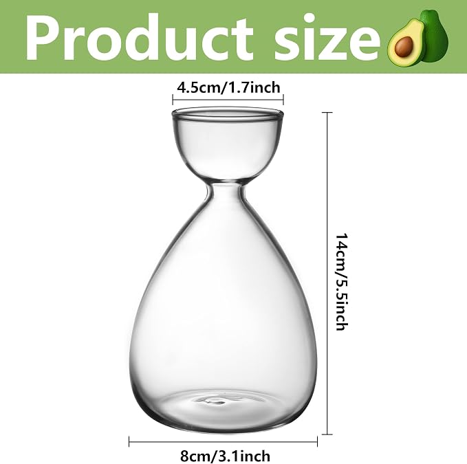 2pcs Small Avocado Seed Starter Vase, Avocado Tree Growing Kit, Avocados Glass Plant Pot Vase Gifts for Gardening Lovers (2pc Avocados vases)