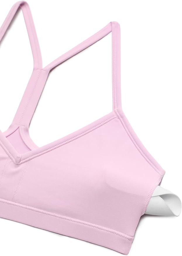 CRZ YOGA Butterluxe Ruched Sports Bras for Women - V Neck Spaghetti Thin Strap Y Back Wireless Padded Yoga Crop Top