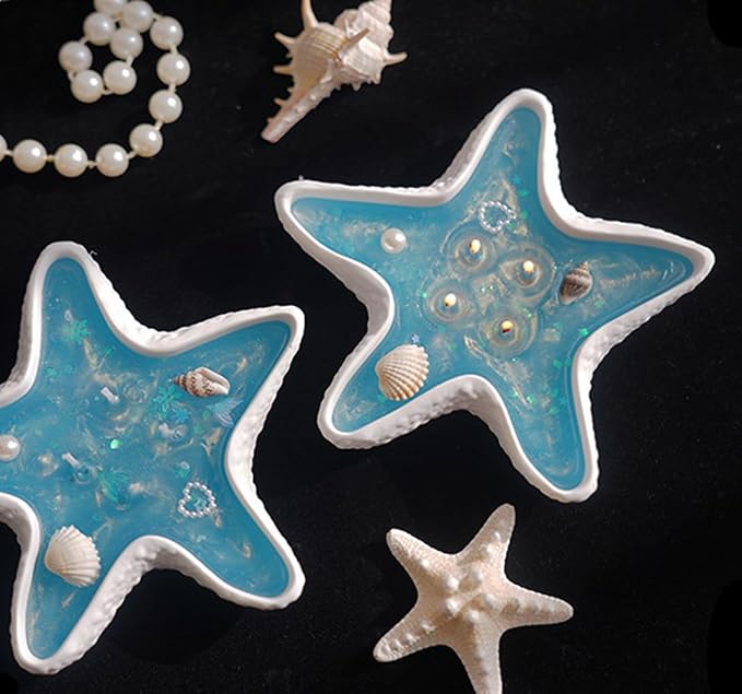 Starfish Shape Scented Candle,Minimalist Starry Night Ocean Jelly Wax Aroma Decorative Candle for Table Photo Prop Gift,4-Wick and Plaster Sculpture for Coastal Zen Home Decor