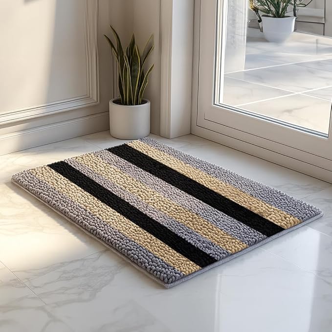 Muddy Mat® Super Absorbent Chenille Dog Door Mat for Muddy Paws – Non-Slip, Machine Washable Indoor Entry Rug, Quick-Dry Pet Mat for Entryway – Sandy Stripes 19"x30"