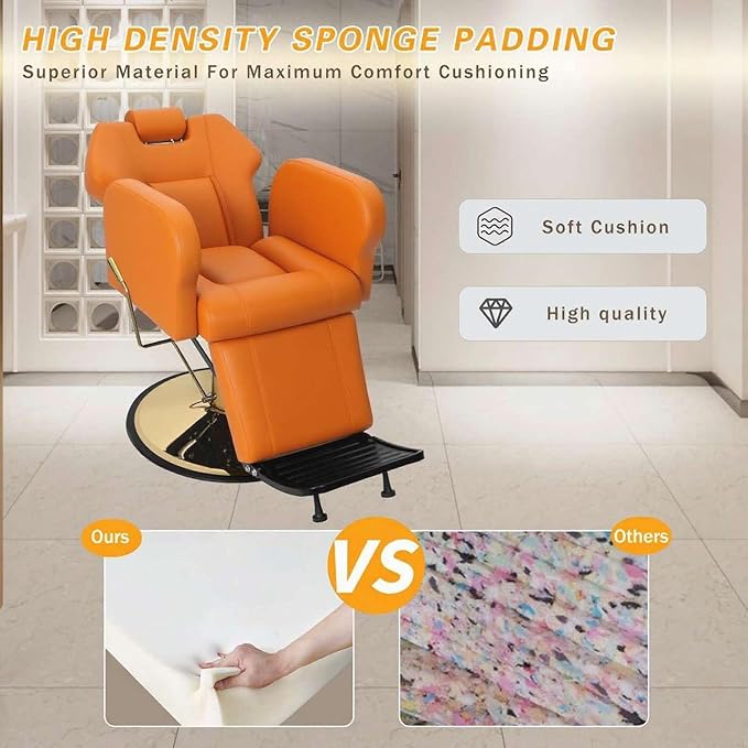 Barber Chair Hydraulic Reclining Salon Chairs Styling Chair Hair Chair 360 Degrees Rolling Swivel Barber Chairs for Barbershop Hair Salon (Orange1)