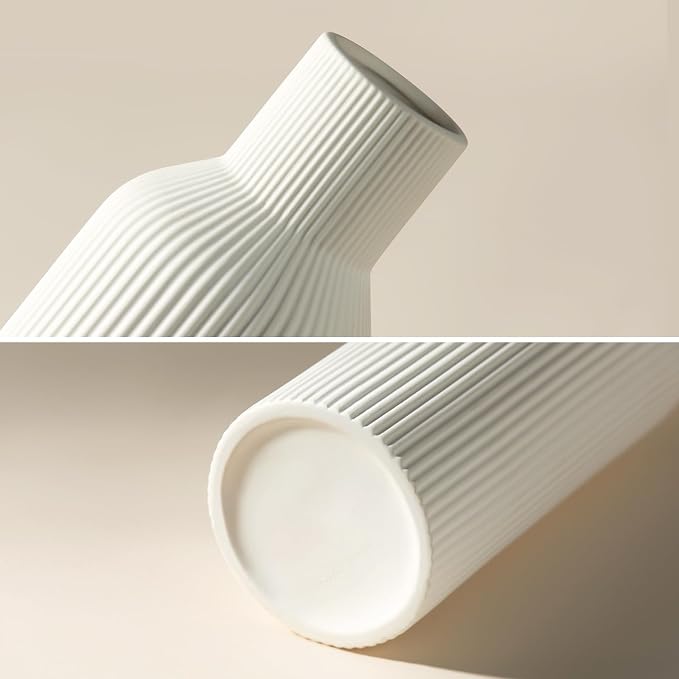 Large White Tall Ceramic Vase,Modern Matte Vertical Ribbed, Nordic Minimalist for Pampas, Dried & Fresh Flowers,Home Decor for Living Room, Coffee Table, Bookshelf, Entryway, Farmhouse