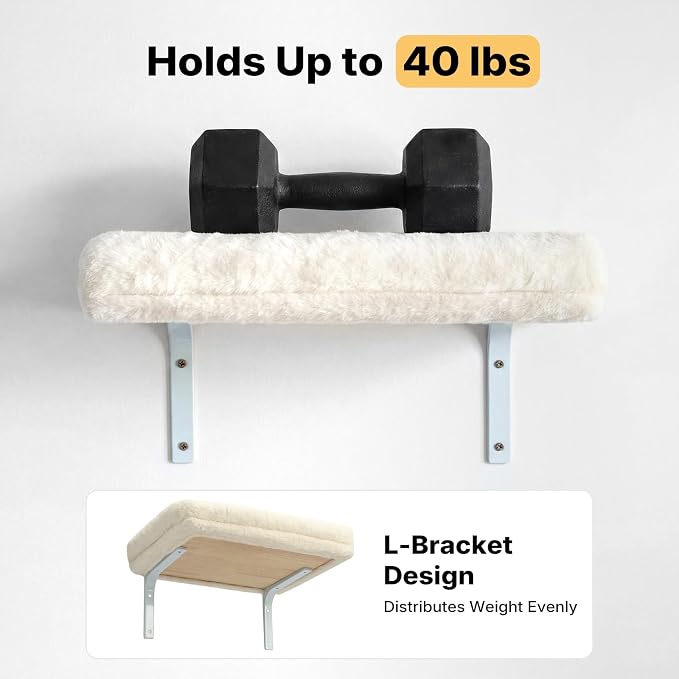 Veehoo Cat Wall Shelves for Large Cats, 2-Pack Cat Shelf for Climbing | 20.5"×15.7" Large Cat Wall Furniture with Soft Cushion Perch Bed, 40 lbs Support, Fits 16 Inch Drywall
