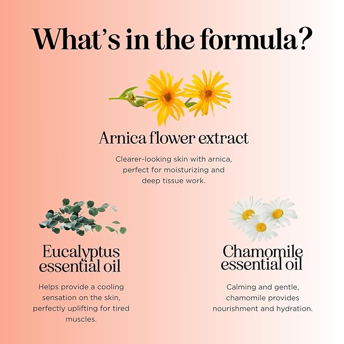 Arnica Massage Oil for Muscle Relaxing - Comforting Sore Muscle Massage Oil for Full Body Relief with Soothing Chamomile Lavender Peppermint & Rosemary Essential Oils - Vegan & Non GMO (8 Fl Oz)