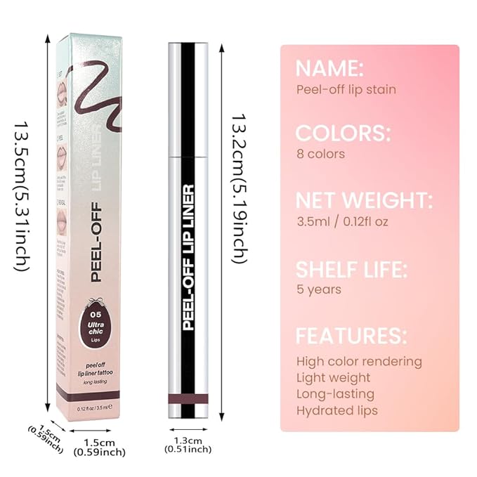 Dark Brown Liquid Matte Lip Liner Stain Peel Off with Tweezer, Long Lasting, Waterproof Matte Lipstick Lip Gloss Tattoo for Women, Transfer-prof Lip Tint Makeup for All Skin Types 05#