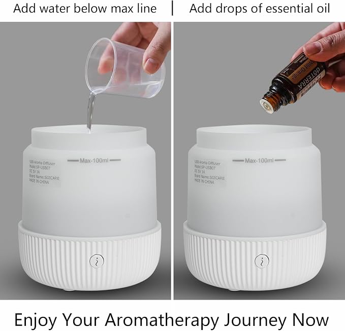 Oil Diffuser,100ML Mini Aromatherapy with USB Cable & Adapter, 7 Colors Lights Mode Waterless Auto Off for Car Home Office Room (USB Power)