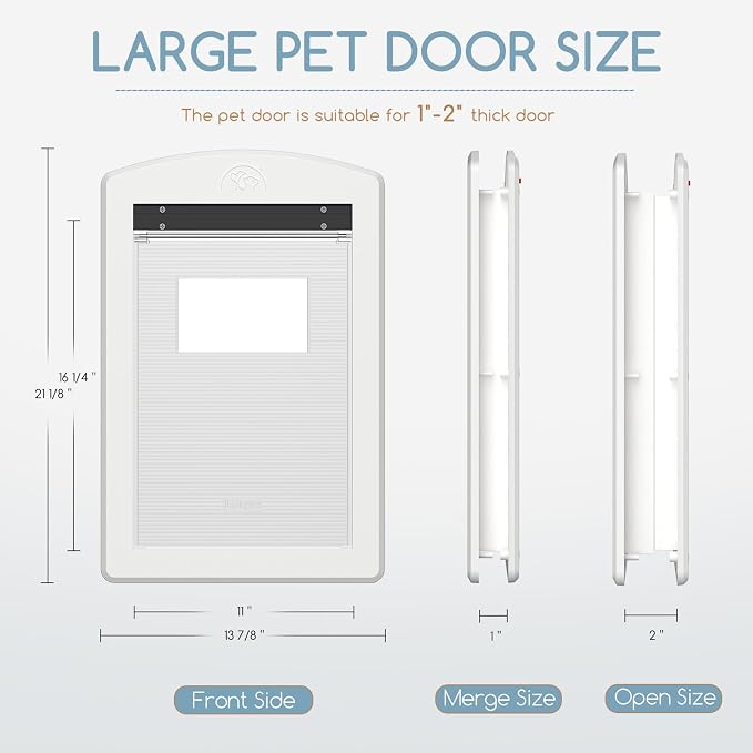 Large Dog Door for Door, Magnetic Flap Lock Panel Up to 60 lbs