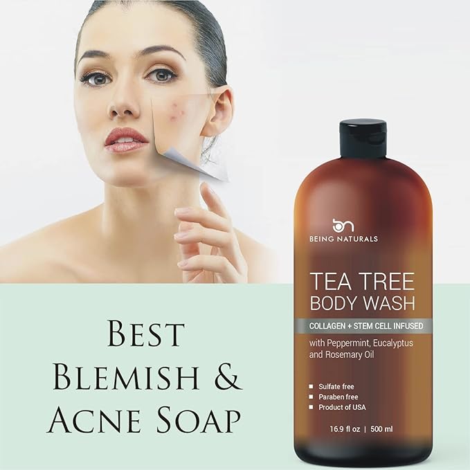 Body Wash with Tea Tree & Organic Tea Tree Oil - Fights Odor, Acne & Skin Issues, 16.9 oz by BeingNaturals