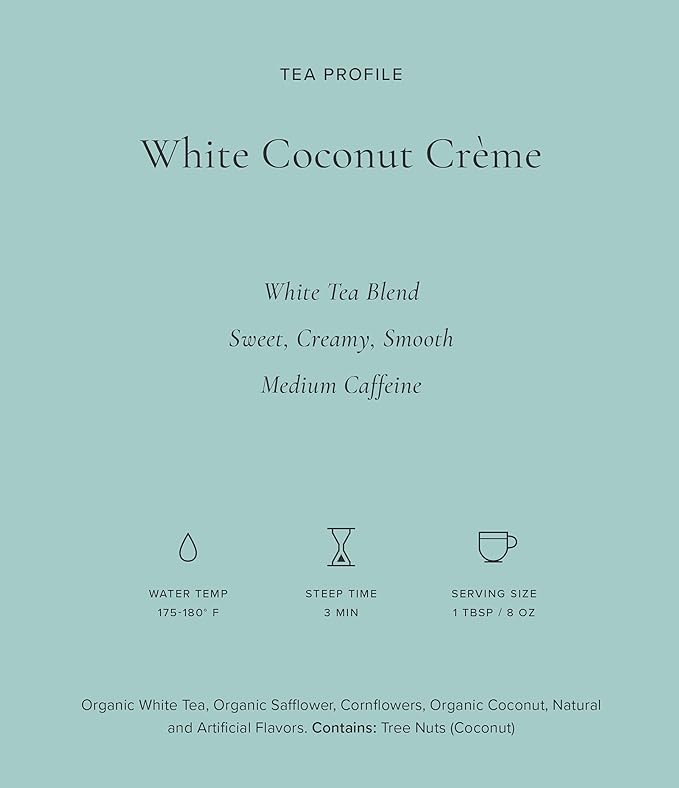 Art of Tea White Coconut Crème Tea 1.5oz Loose Leaf Tea Tin, Premium White Tea Blend with Coconut & Floral Botanicals, Smooth Tropical Dessert Tea, Hot or Iced Gourmet Tea