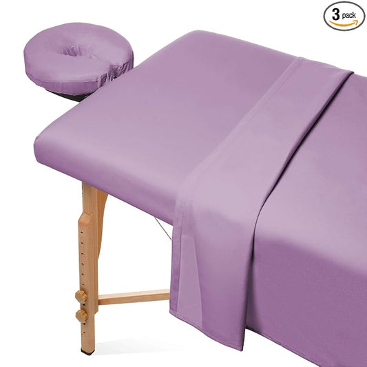 Saloniture 3-Piece Microfiber Massage Table Sheet Set - Premium Facial Bed Cover - Includes Flat and Fitted Sheets with Face Cradle Cover - Lavender