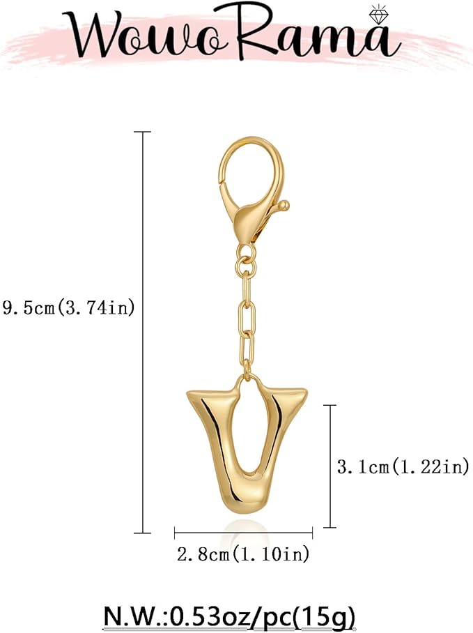 WOWORAMA Initial Letter Keychain for Women Chunky Gold Bubble Letter Bag Charm Purse Charm Personalized Keyrings Accessories